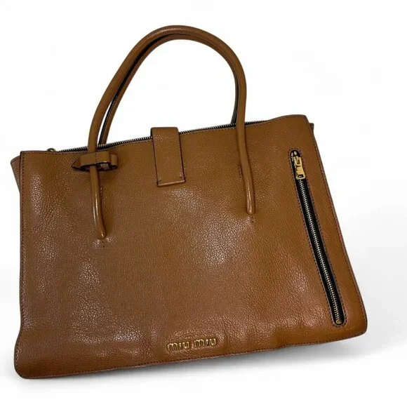 Miu Miu Madras Brown Leather 2 Way Tote - Picture 3 of 16